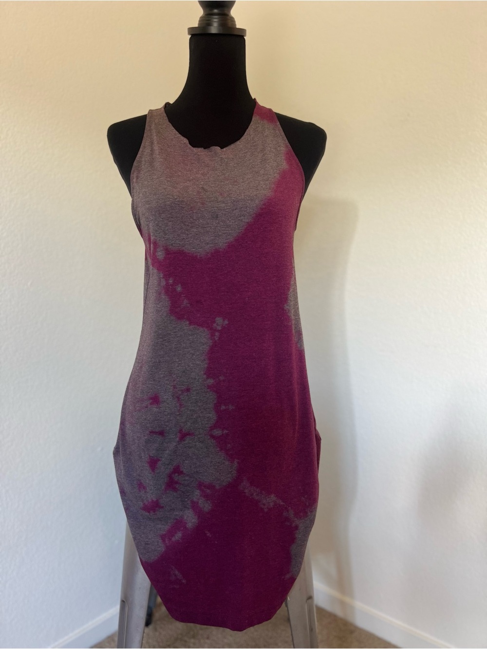 Sleeveless Tie-Dye Tank Dress in Gray and Plum